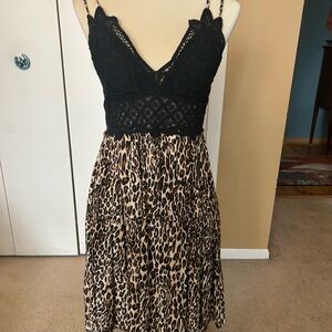 Black Lace Leopard Print Dress